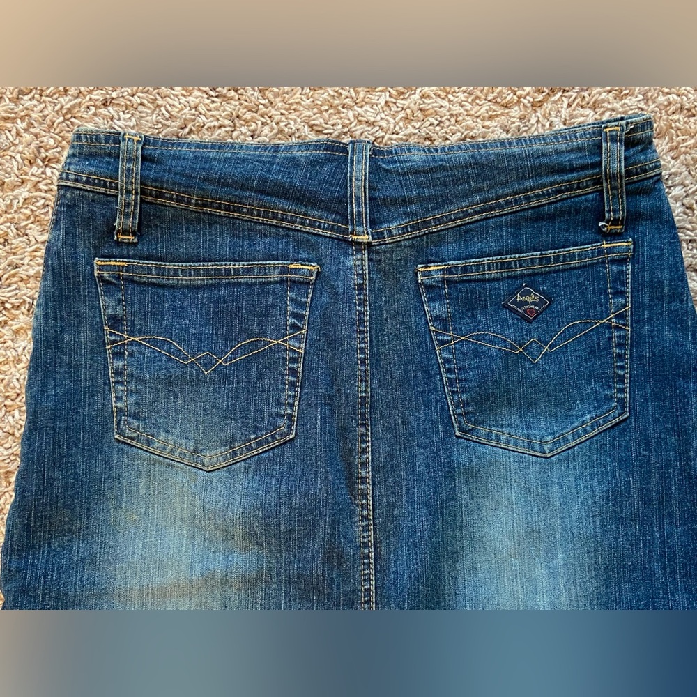 Vintage Angels Womens Denim Blue Grunge Maxi Skirt/Front Slit 30” 5 Junior 6 - Picture 5 of 5